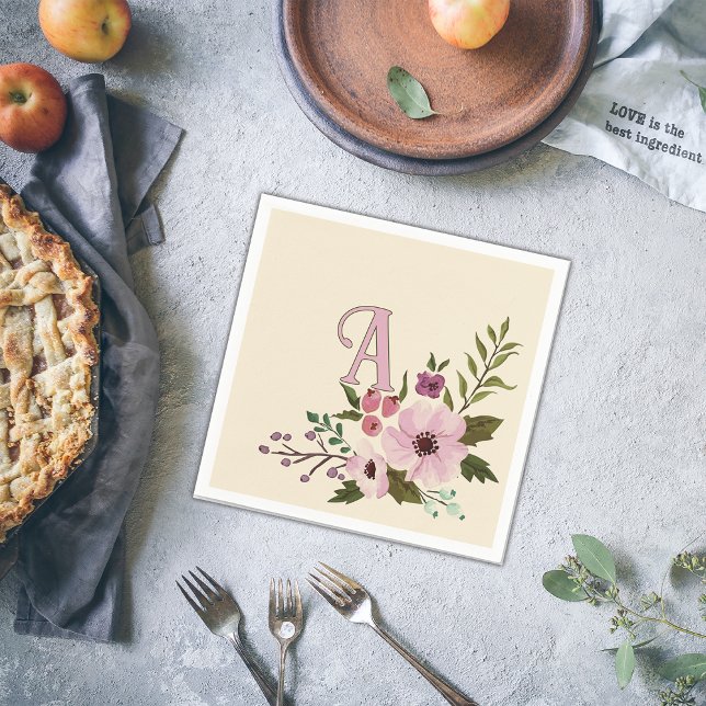 Guardanapo De Papel Monograma Personalizado Floral Antiquado Inicial (Criador carregado)