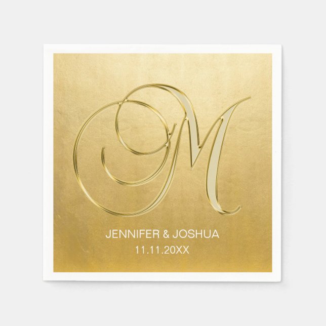 Guardanapo De Papel Monograma Personalizado - Letra M Gold Foil Casame (Frente)