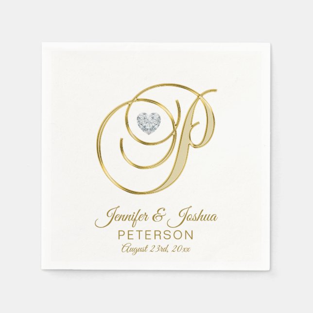 Guardanapo De Papel Monograma Personalizado - Letra P Casamento Branco (Frente)