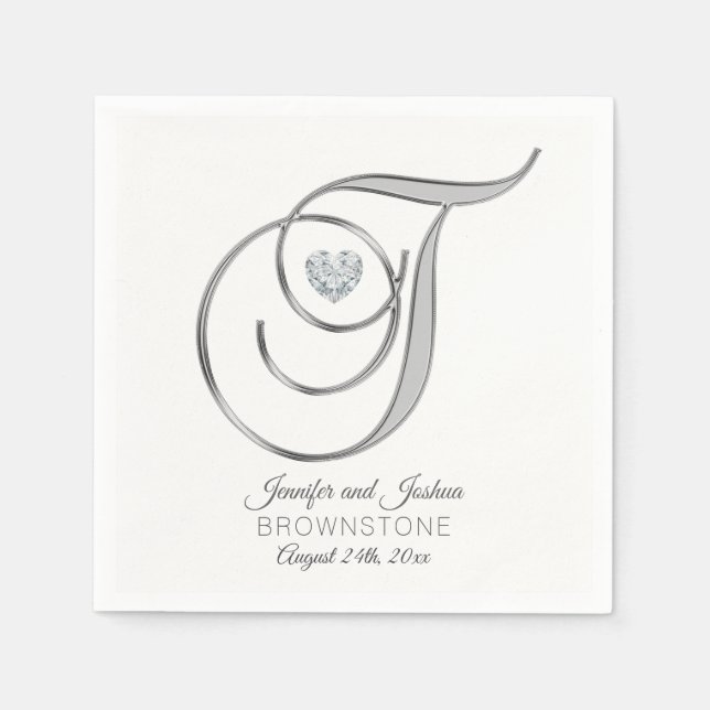 Guardanapo De Papel Monograma Personalizado - Letra T Silver Casamento (Frente)