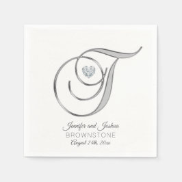 Guardanapo De Papel Monograma Personalizado - Letra T Silver Casamento