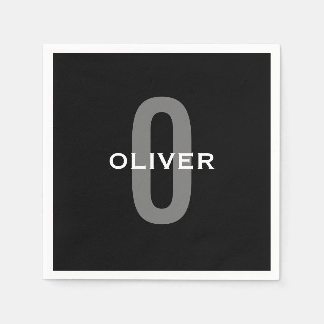Guardanapo De Papel Monograma Personalizado Preto Cinza Branco Nome (Frente)