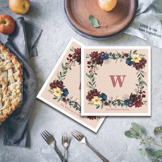 Guardanapo De Papel Monograma Personalizado Romântico de Florais (Criador carregado)