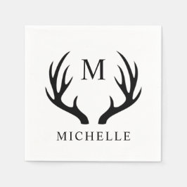 Guardanapo De Papel Monograma Personalizável de Galhada de Veado Preta