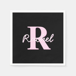 Guardanapo De Papel Monograma Personalizável Fofo | Rosa Claro e Preto