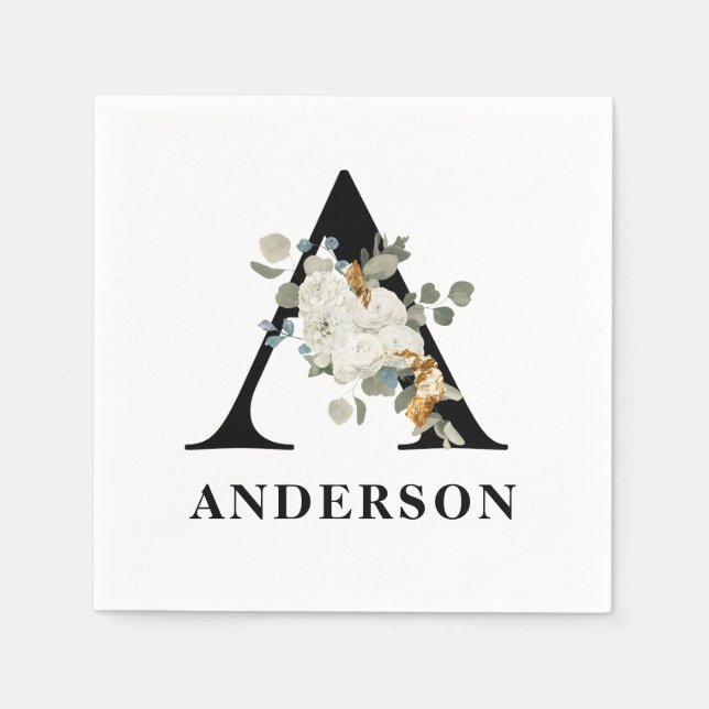 Guardanapo De Papel Monograma preto branco A (Frente)