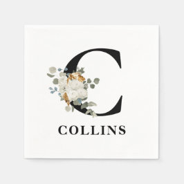 Guardanapo De Papel Monograma Preto Branco Floral C