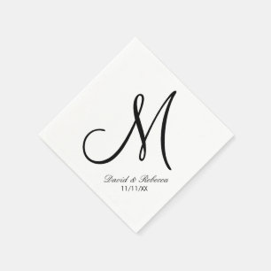 Guardanapo De Papel Monograma preto e branco elegante