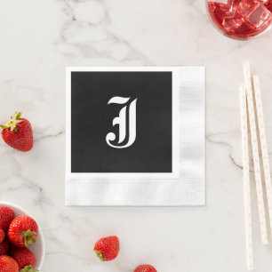 Guardanapo De Papel Monograma preto e branco inicial J,