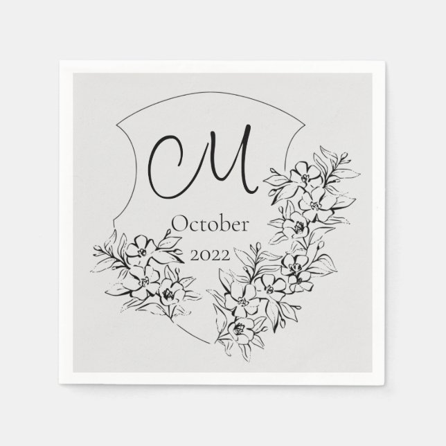 Guardanapo De Papel Monograma Preto e Branco Personalizado Nápoles Fun (Frente)