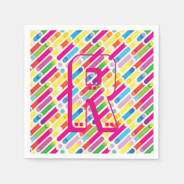 Guardanapo De Papel Monograma Rainbow Diagonal Lines, Pop