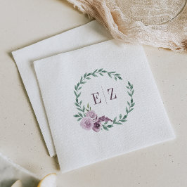 Guardanapo De Papel Monograma Roxo Folhagem Floral Casamento Boho