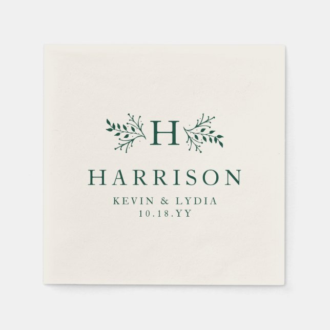 Guardanapo De Papel Monograma russo verde escuro casamento personaliza (Frente)