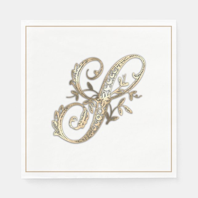 Guardanapo De Papel Monograma S Dourado Ornamental Antigo (Frente)