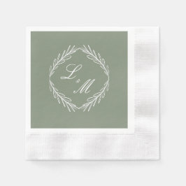Guardanapo De Papel Monograma Script Branch Sage Green Wedding Napkins