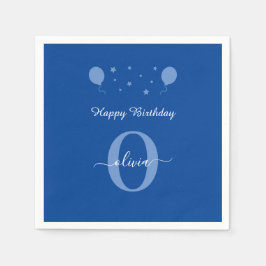 Guardanapo De Papel Monograma Script Feliz Aniversário Azul E Branco