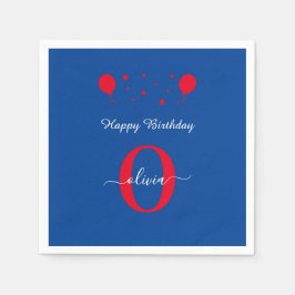 Guardanapo De Papel Monograma Script Happy Birthday Blue Red