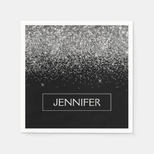 Guardanapo De Papel Monograma Silver Glam Glitter Sparkle