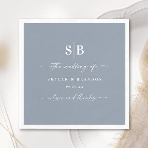 Guardanapo De Papel Monograma Simples de Casamento Azul com Cor Sólid