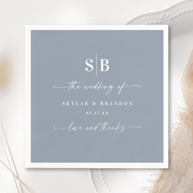 Guardanapo De Papel Monograma Simples de Casamento Azul com Cor Sólida (Criador carregado)