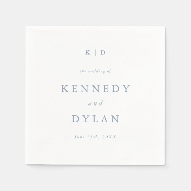 Guardanapo De Papel Monograma Simples de Casamento Azul Dusty (Frente)