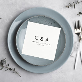 Guardanapo De Papel Monograma Simples de Casamento Preto e Branco