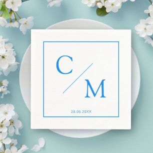 Guardanapo De Papel Monograma Simples Elegante Branco Azul