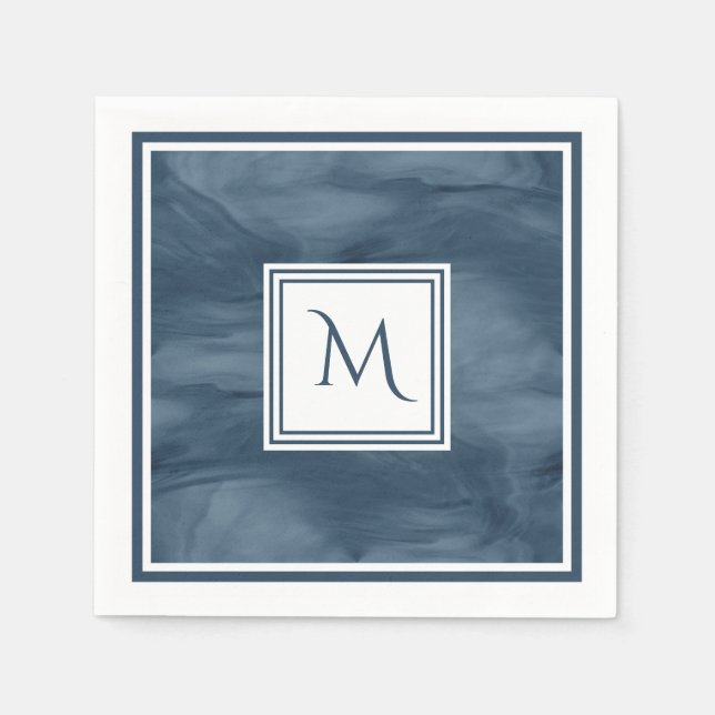 Guardanapo De Papel Monograma Simples Moderno de Mármore Sutil Azul Ma (Frente)