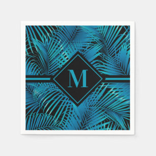 Guardanapo De Papel Monograma Turquoise Palmas Pretas