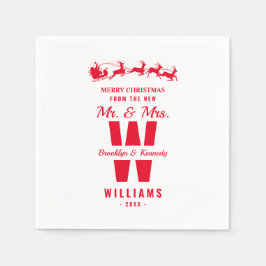 Guardanapo De Papel Monograma Vermelho Branco Novo Sr. e Sra. Natal
