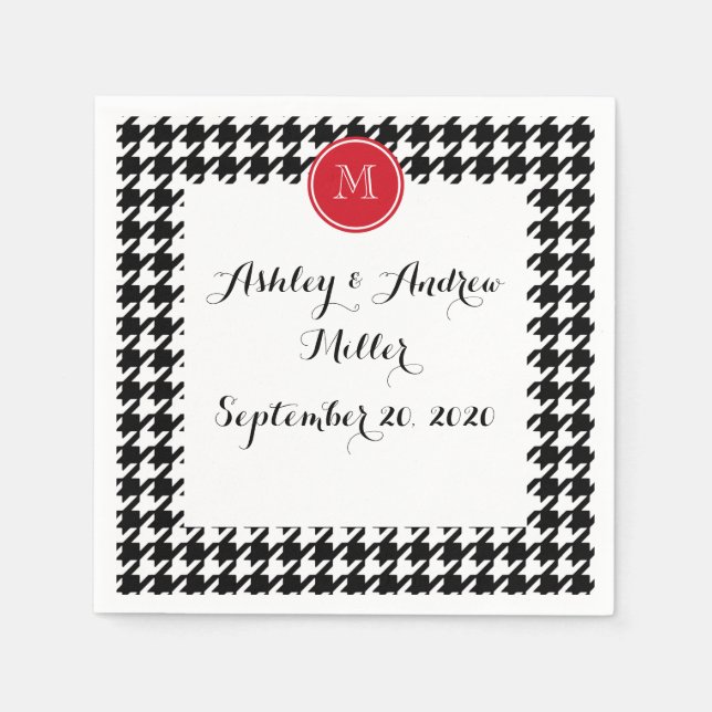 Guardanapo De Papel Monograma vermelho-roxo preto e branco (Frente)