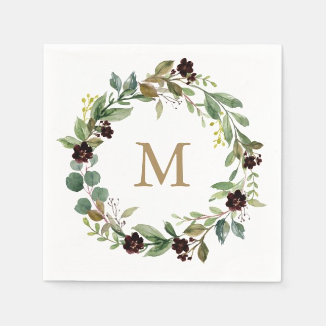 Guardanapo De Papel Monograma Wedding Napkin Greenery Napkin (Frente)