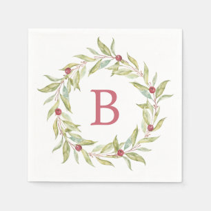 Guardanapo De Papel Monograma Winter Greenerence deixa Berries