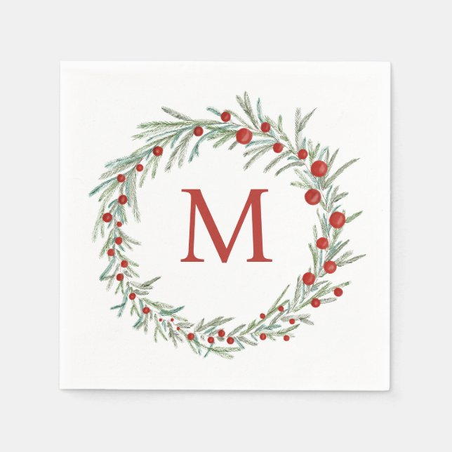 Guardanapo De Papel Monograma Wreath Christmas Napkins (Frente)