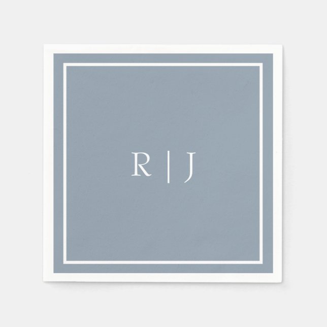 Guardanapo De Papel Monogramas Boias Azuis Dusty Casamento Simples (Frente)
