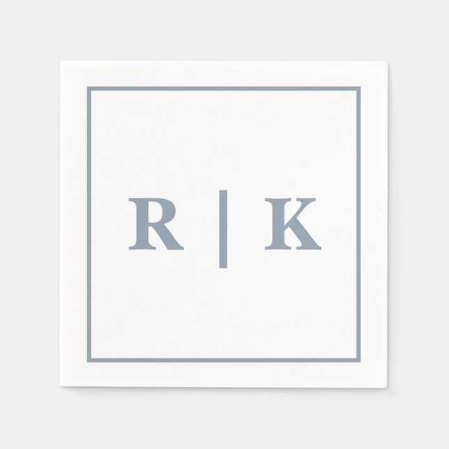 Guardanapo De Papel Monogramas Dusty Blue Simples Casamento Mínimo de  (Frente)