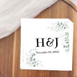 Guardanapo De Papel Monogramas e Data de Elegante Folhagem