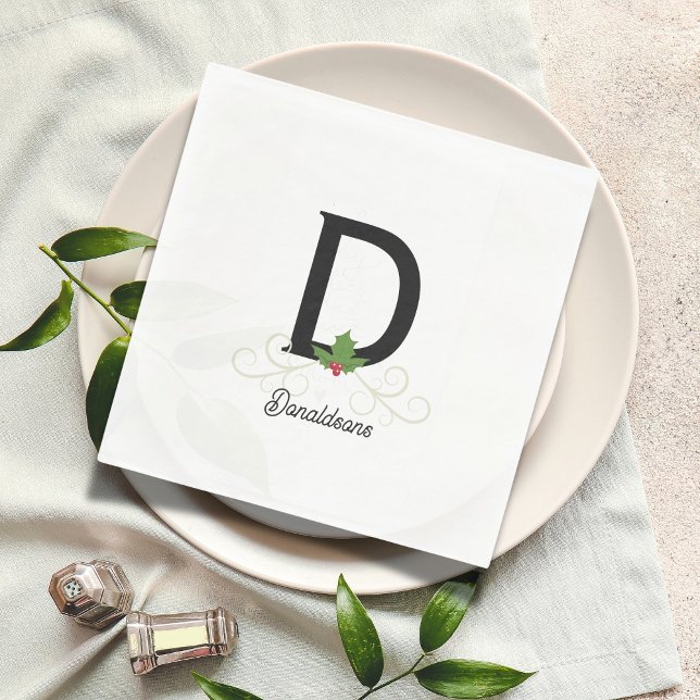 Guardanapo De Papel Monogramas Family Christmas Holly (Criador carregado)