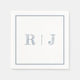 Guardanapo De Papel Monogramas Iniciais Dusty Blue Modern Wedn