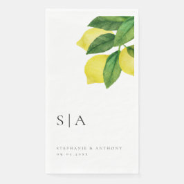 Guardanapo De Papel Monogramas Lemon Citrus Branch Greenery Casamento