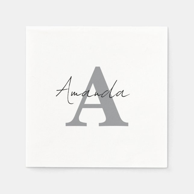 Guardanapo De Papel Monogramas Simples Elegante Cinza Mínima Preta (Frente)