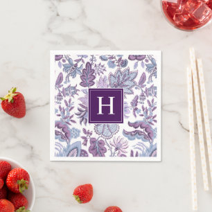 Guardanapo De Papel Monogrammed floral do vintage roxo de Boho