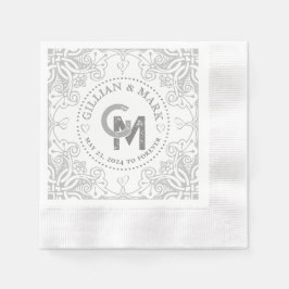 Guardanapo De Papel Monogrammed Silver Wedding Napkins Heart Border