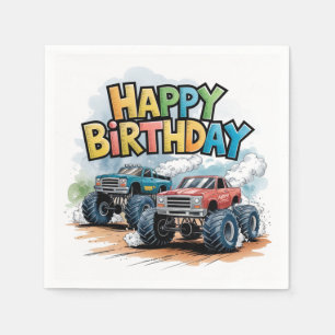Guardanapo De Papel Monster Truck Birthday Bash Watercolor Art
