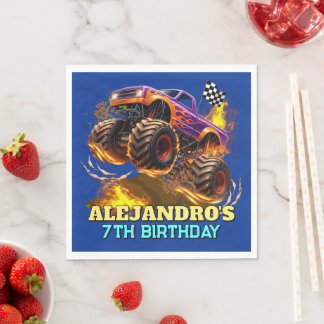Guardanapo De Papel Monster Truck Birthday Fire Flames