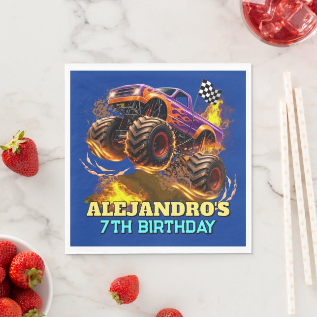 Guardanapo De Papel Monster Truck Birthday Fire Flames (Insitu)
