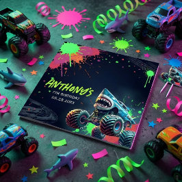 Guardanapo De Papel Monster Truck Shark Birthday Napkins