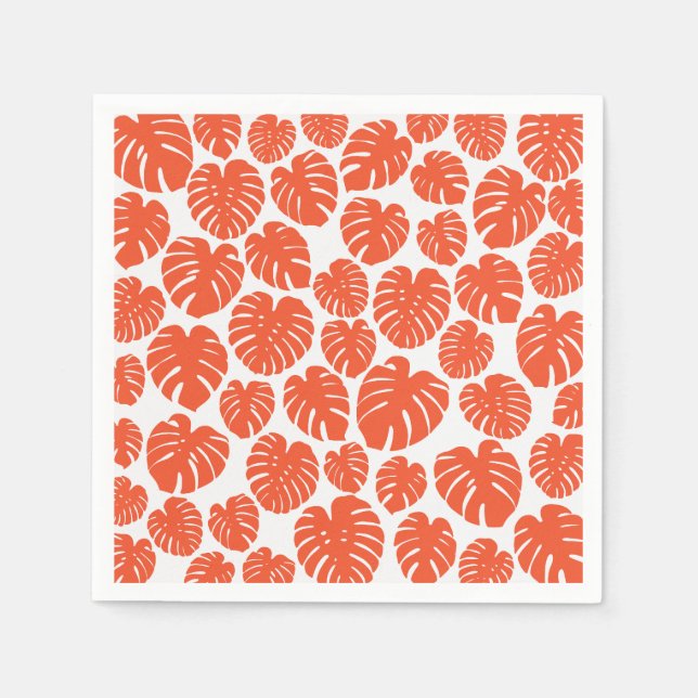 Guardanapo De Papel Monstera - Laranja e Branco (Frente)