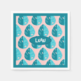Guardanapo De Papel Monstera Leaves - Blue and Pink
