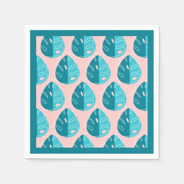 Guardanapo De Papel Monstera Leaves - Blue and Pink (Frente)